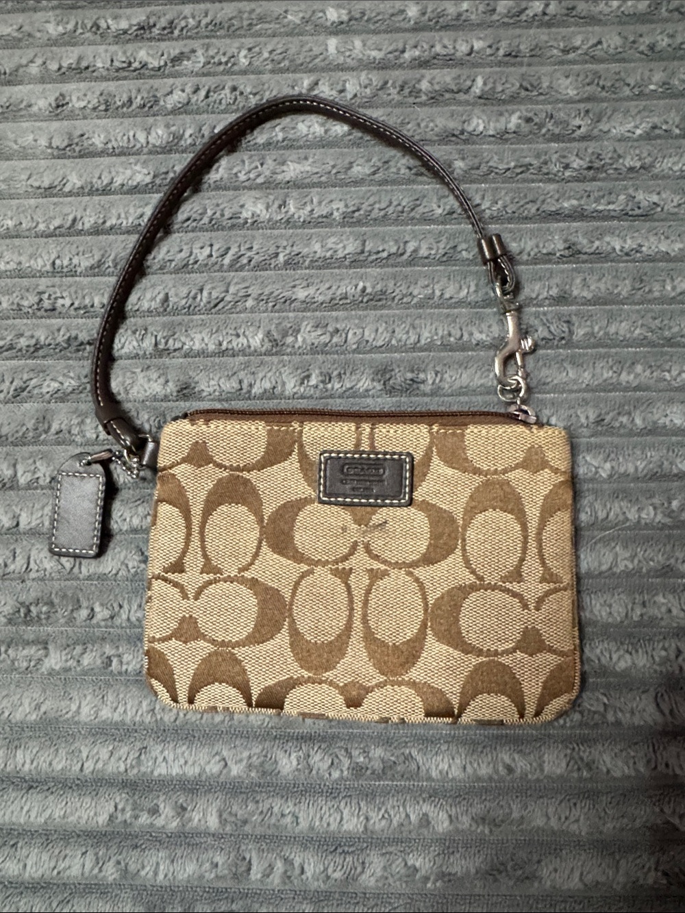 Coach Tan & Brown Signature Jacquard Wristlet